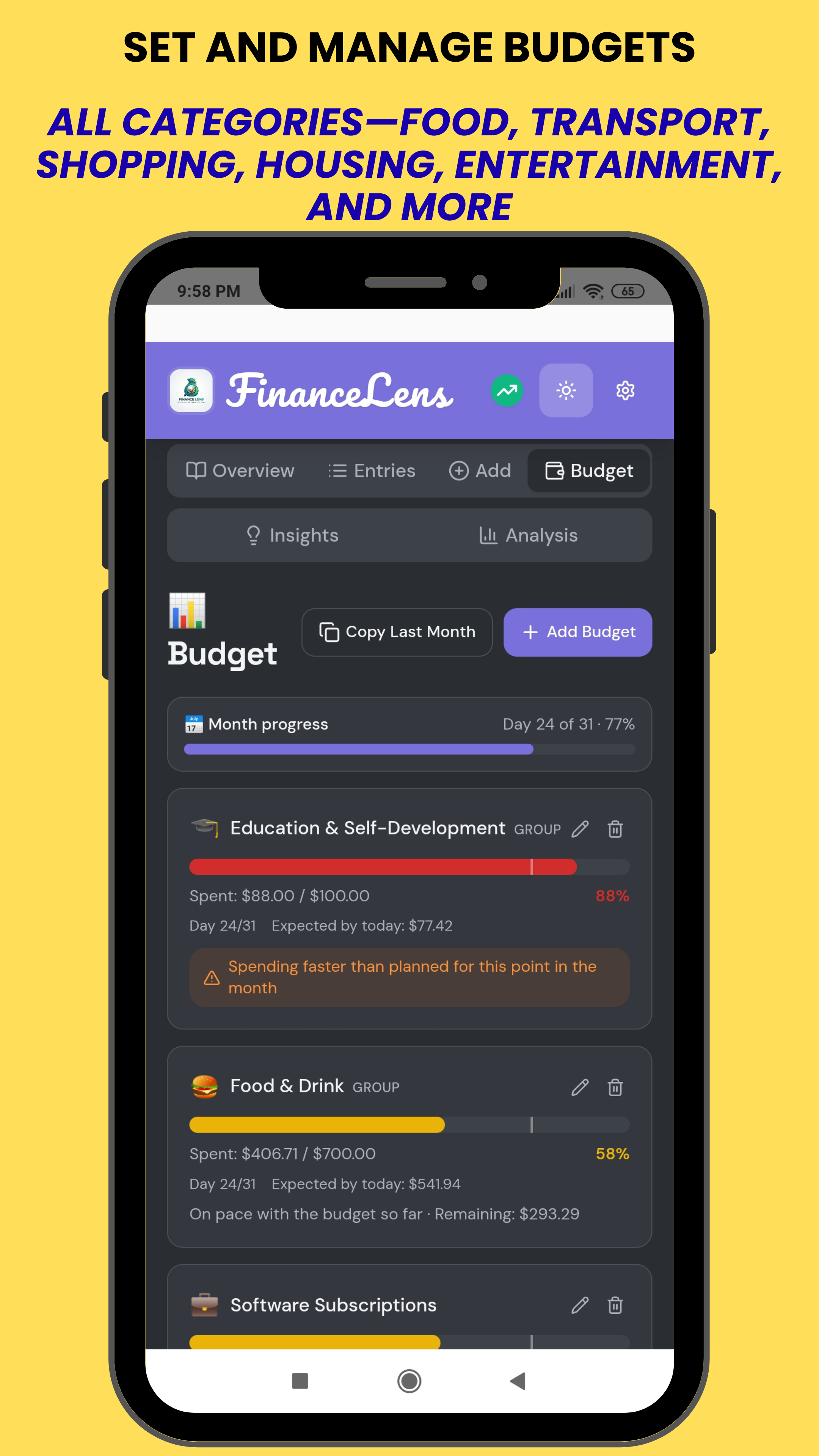 Set and manage budgets across all categories